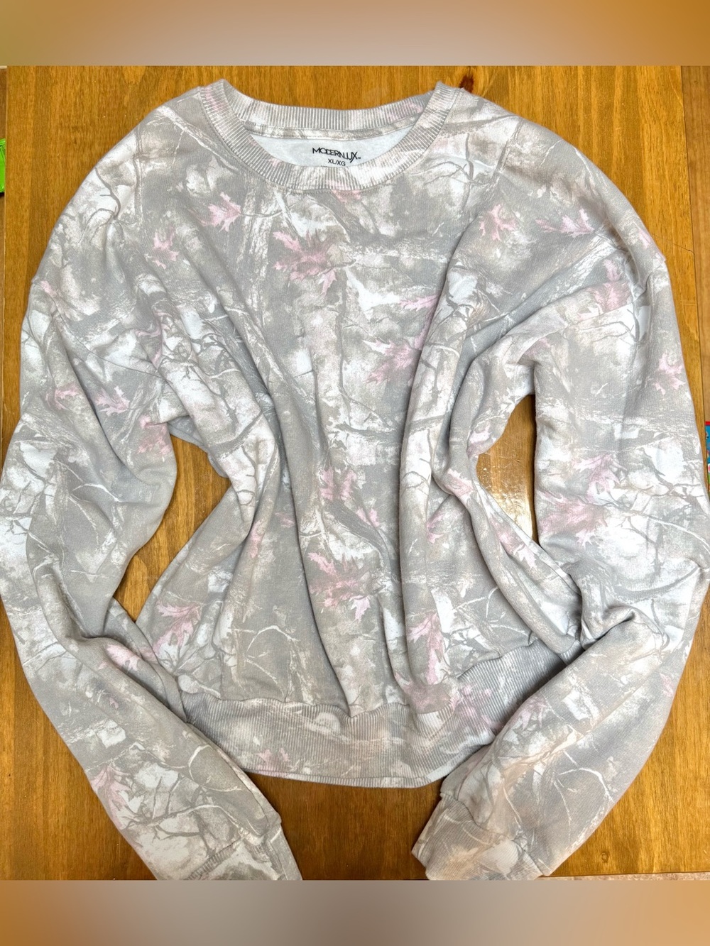 Modern Lux Camo Gray White And Pink Tie-Dye Crewneck Sweatshirt